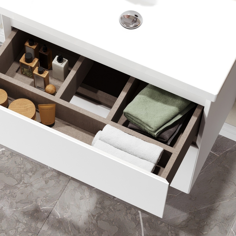 Тумба Киото подвесная 60, белый глянцевый с умывальнком