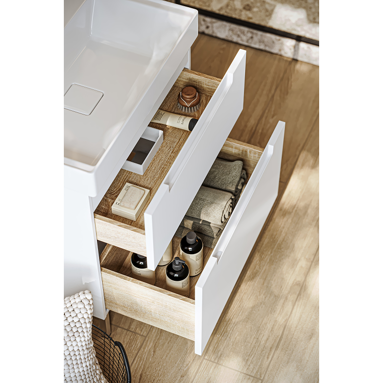 Комплект напольной тумбы Aqwella Vancouver 70x46 см, белый с умывальником Грэмми 70