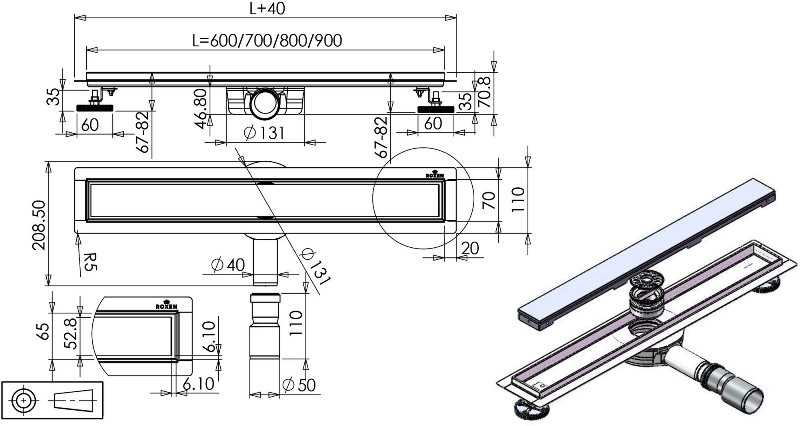 Душевой лоток Roxen White glass