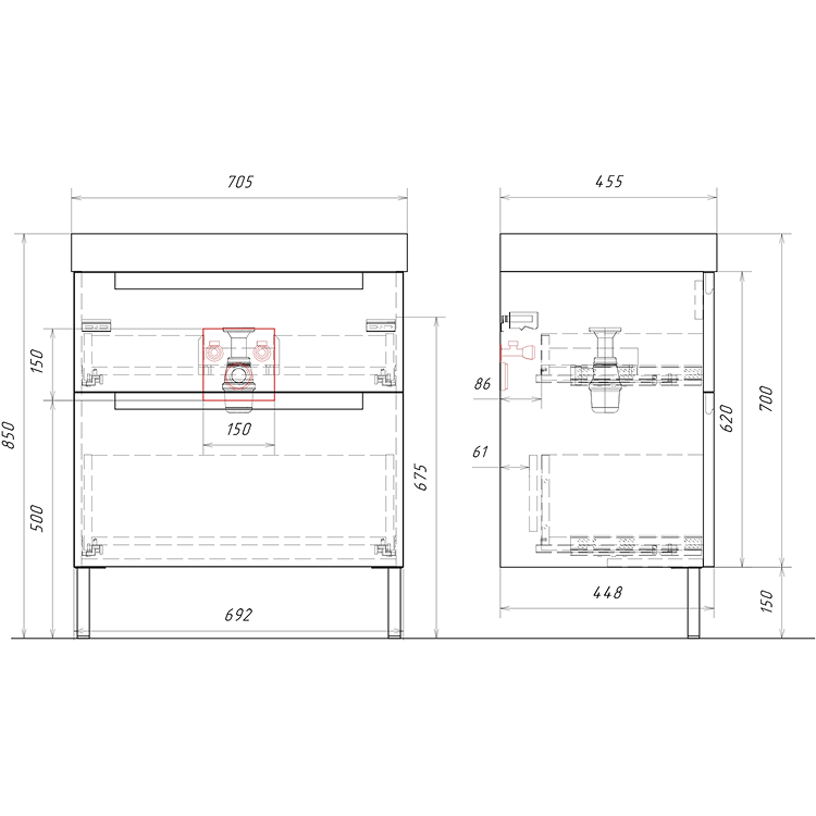 Комплект напольной тумбы Aqwella Vancouver 70x46 см, белый с умывальником Грэмми 70