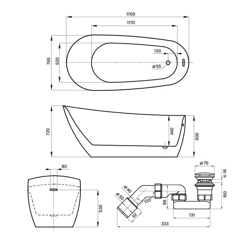 Акриловая ванна в наборе 4 в 1 Wellsee Paradise Story