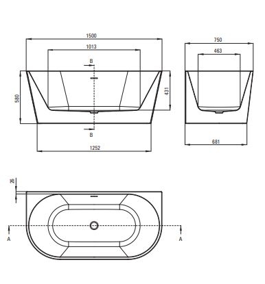 DEANTE SILIA Акриловая ванна, пристенная/отдельно стоящая - 150 см