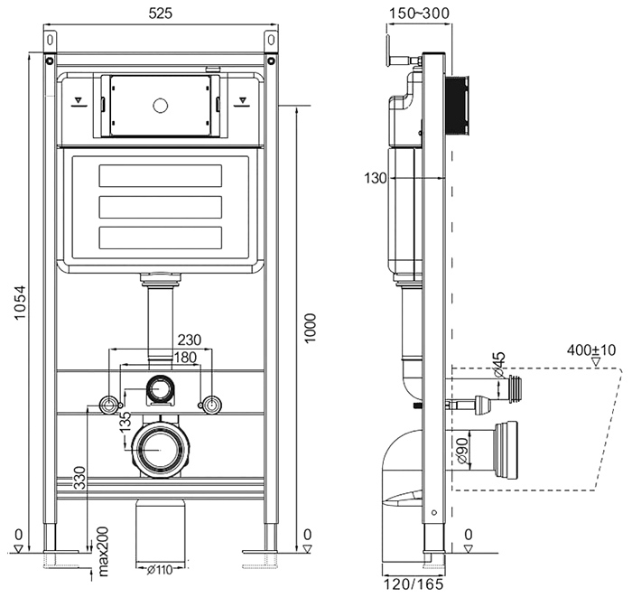 Комплект инсталляции для унитаза AQUAme c vметаллической кнопкой смыва