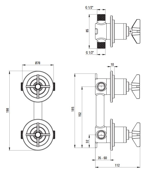 Смеситель скрытого монтажа Deante Temisto с изливом для ванны, бронза