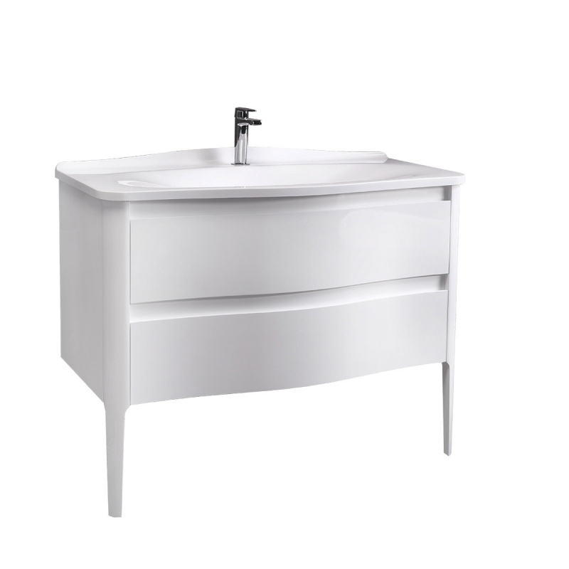 ТУМБА С УМЫВАЛЬНИКОМ АНЖЕЛО БЕЛЫЙ ГЛЯНЦЕВЫЙ 110см