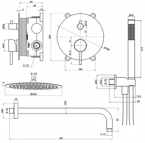 Душевая система AQUAme Siena,нержавеющая сталь