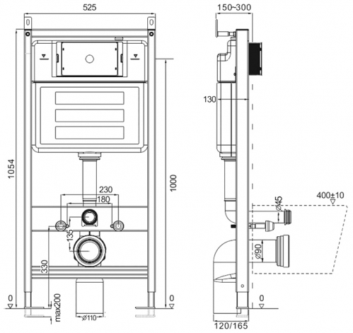Комплект инсталляции AQUAme, h=106 см + Кнопка смыва, металл, толщина 6 мм