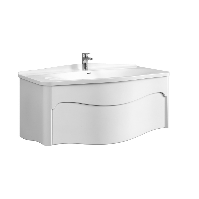 Тумба подвесная белая матовая  с умывальником Solid Surface Belux Анжело 110 см