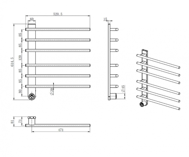 Полотенцесушитель электрический AQUAme  52*62 графит