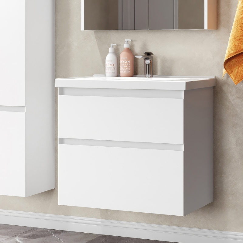 Тумба Киото подвесная 60, белый глянцевый с умывальнком