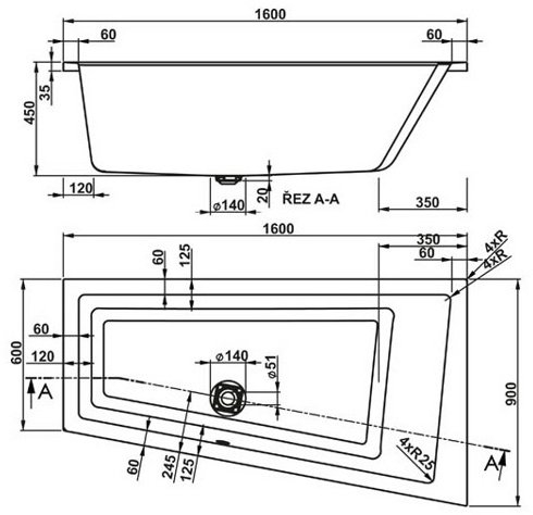 Ванна акриловая Vagnerplast Cavallo offset 160x90