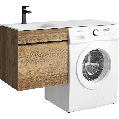Подвесная тумба под стиральную машину с умывальником 115 см в цвете балтийский дуб