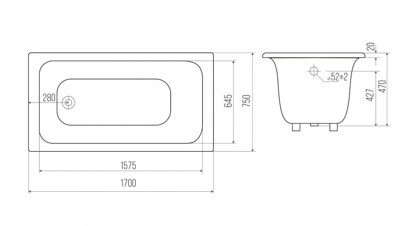 Ванна чугунная Comfort  Goldman 170х75х47