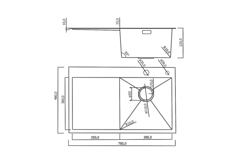 Кухонная мойка Roxen Vespa  с коландером и дозатором 78*48 нержавеющая сталь