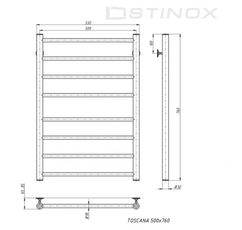Полотенцесушитель водяной TOSCANA 500x800, сатинированная латунь 