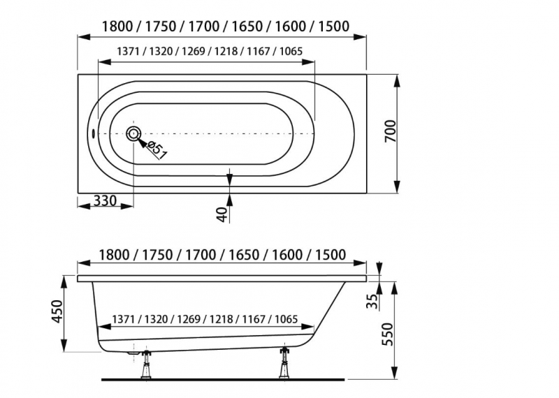 Акриловая ванна VAGNERPLAST KASANDRA 165x70 с ножками