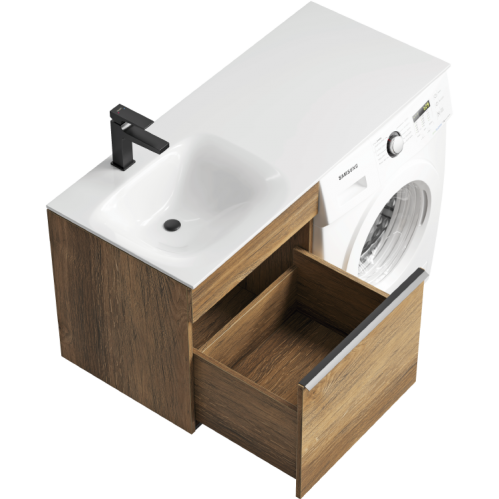 Подвесная тумба под стиральную машину с умывальником 115 см в цвете балтийский дуб
