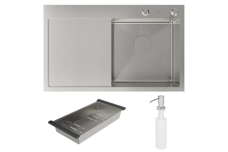 Кухонная мойка Roxen Vespa  с коландером и дозатором 78*48 нержавеющая сталь