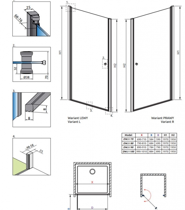 Душевая дверь Radaway Eos DWJ I 70*197 cm 