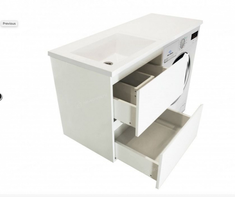 Тумба с раковиной Эстет Dallas Luxe подвесная 2 ящ. белая L, под стиральную машину