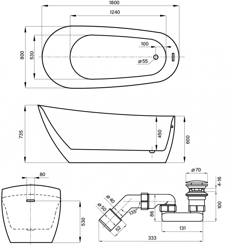 Акриловая ванна Wellsee Paradise Story 180*80