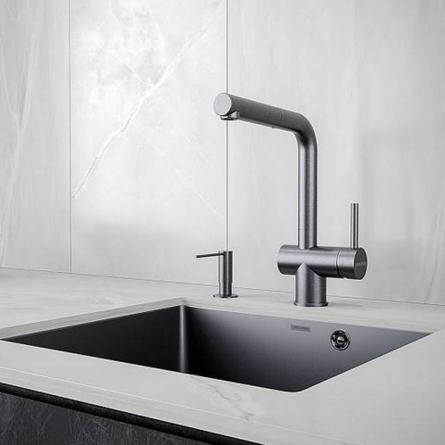 Дозатор для жидкого мыла PAULMARK DECUS (черный/вороненая сталь)