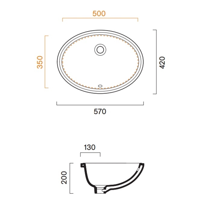 Умывальник Catalano Italy 57х42, встраиваемый снизу, белый