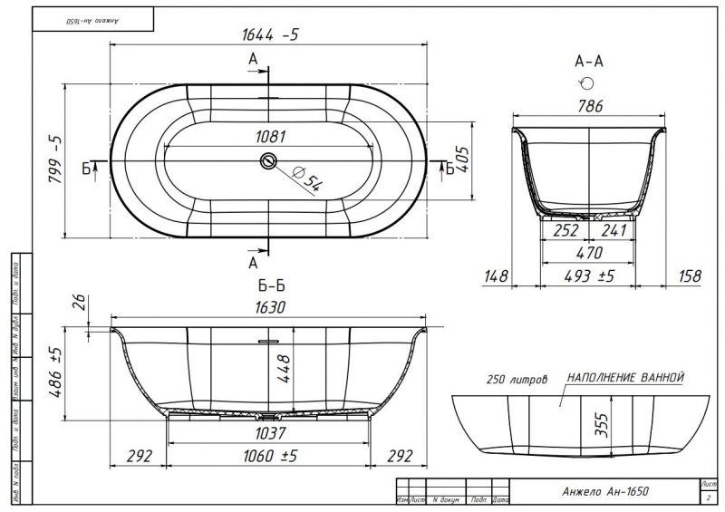 Ванна Belux Анжело Ан-1650, белый