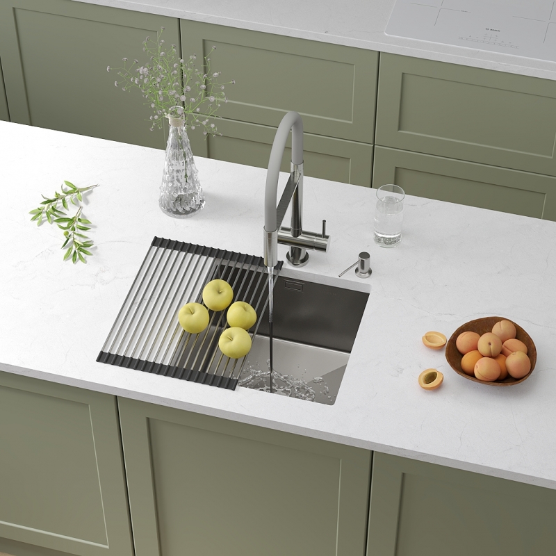 Кухонная мойка Roxen Uno 44 см  под столешницу с ролл-матом и дозатором