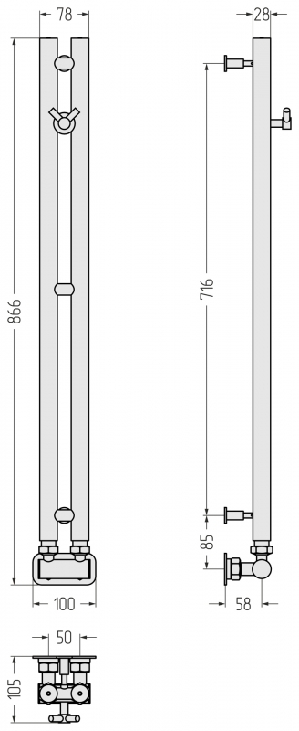 Полотенцесушитель сунержа Нюанс EU50+ 840х50