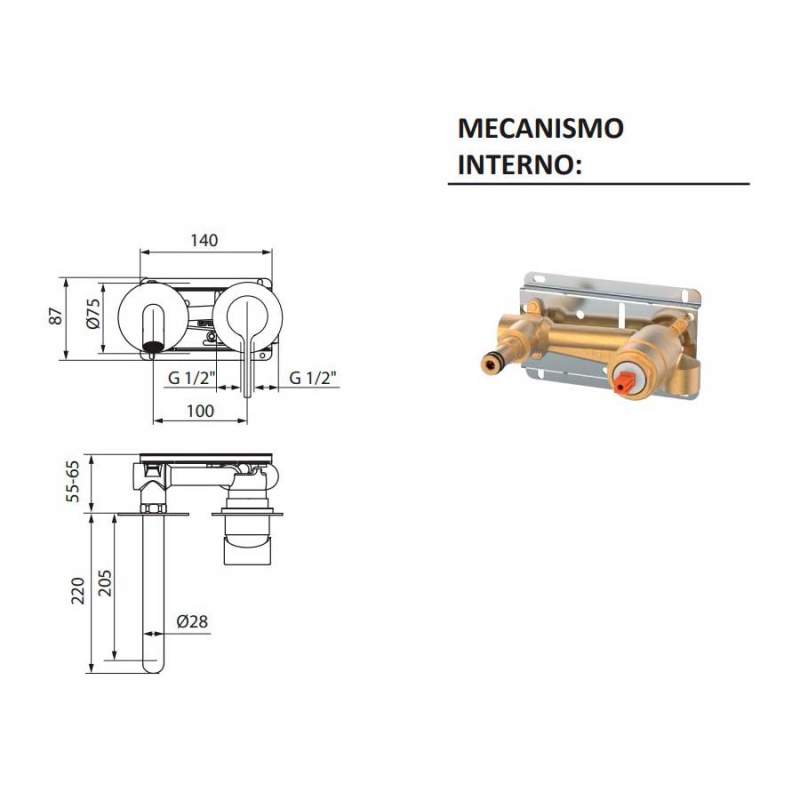 Смеситель для раковины настенный GRB Time цвет - хром, излив 200 мм, с внутренней частью