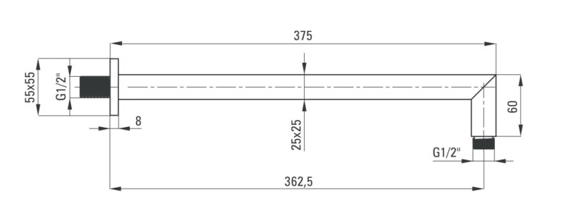 Кронштейн настенный квадратный для верхнего душа Deante CASCADA, хром