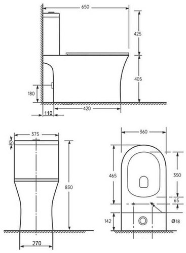 Унитаз напольный Roxen Urban Bidet  белый SoftClose смыв торнадо 65x37