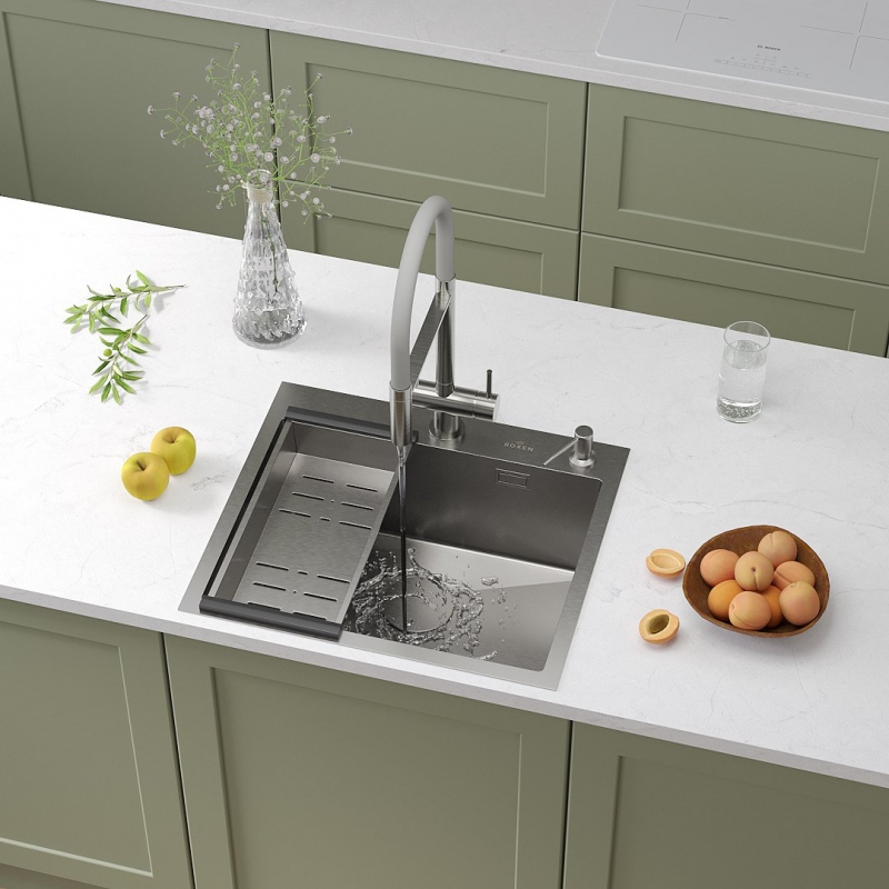 Кухонная мойка Roxen Simple 55 см с коландером и дозатором