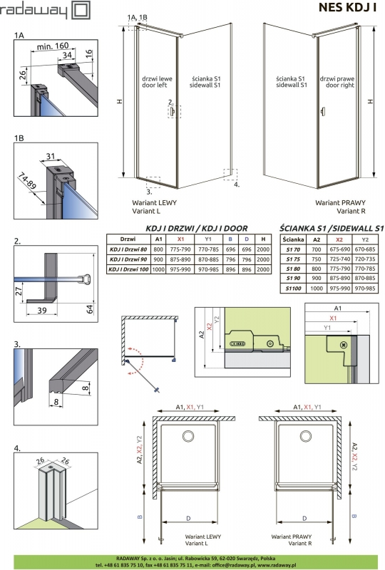 Душевой уголок Radaway Nes  KDJ I 100x90, нержавеющая сталь