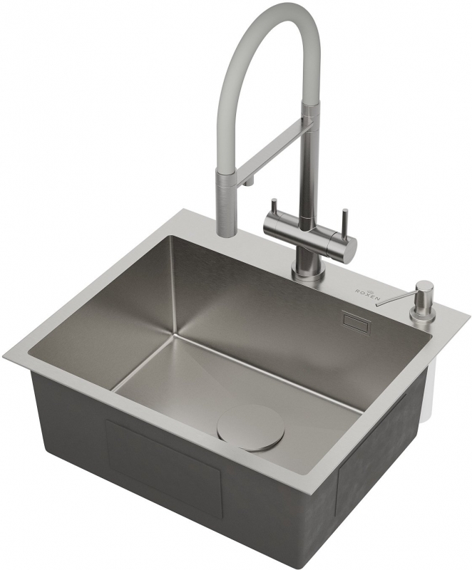 Кухонная мойка Roxen Simple 55 см с коландером и дозатором