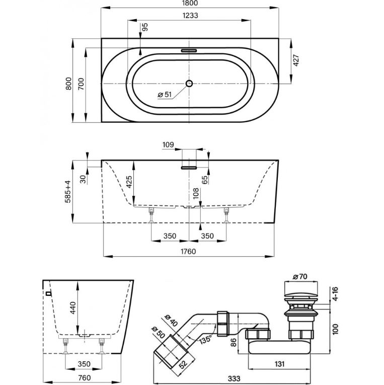 Ванна  акриловая Wellsee Collaro 180x80