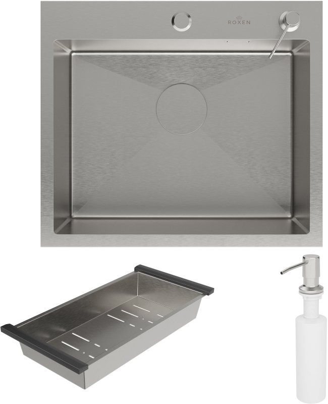 Кухонная мойка Roxen Simple 55 см с коландером и дозатором