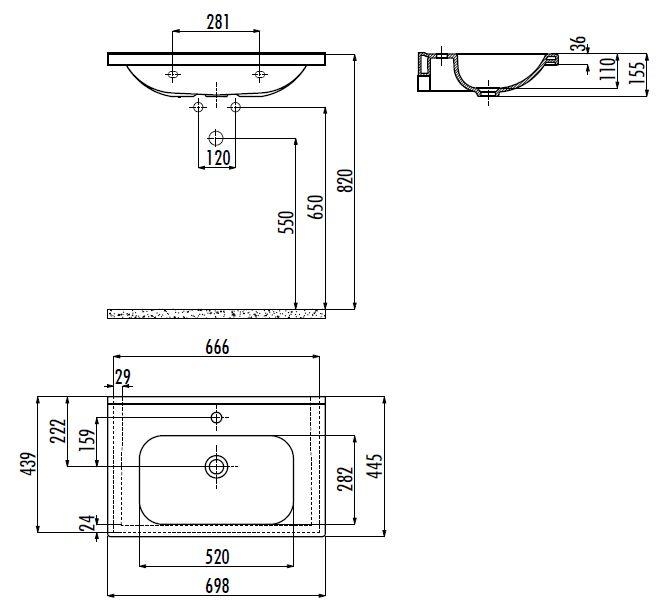 Умывальник Creavit Ideal мебельный/подвесной на креплениях,  белый
