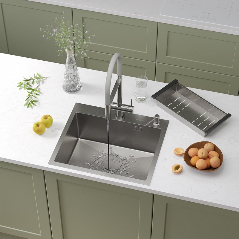 Кухонная мойка Roxen Simple 55 см с коландером и дозатором
