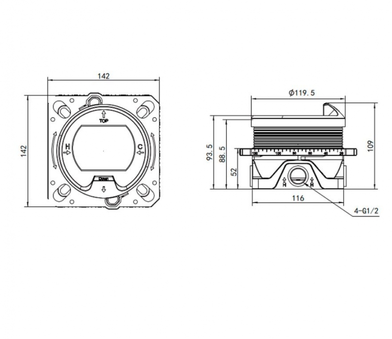 Встраиваемый термостат Aquame с регулировкой напора на 2 функции