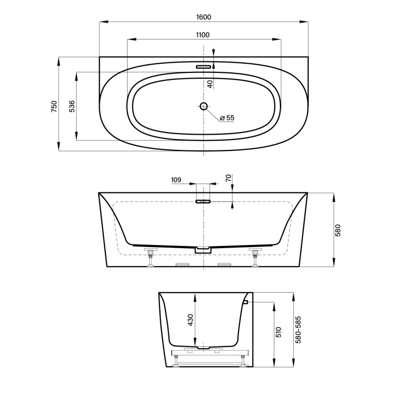 Пристенная ванна Wellsee Belle Spa  160*75
