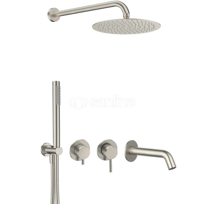 Душевая система AQUAme Siena, встраиваемая, на 3 режима, с внутренней частью,  нержавеющая сталь