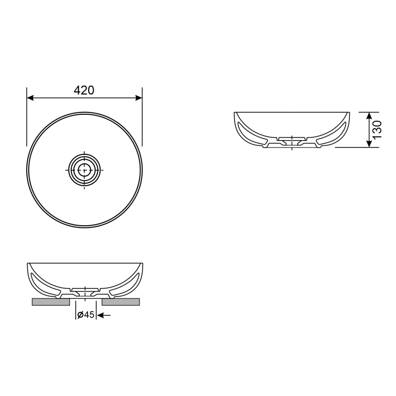 Накладная раковина Wellsee Chalice Perfection, 420 x 420 x 130