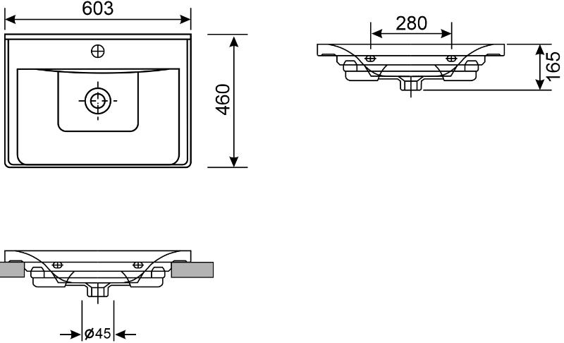Раковина Wellsee FreeDom 60*46 универсальная, глянцевый белый. 