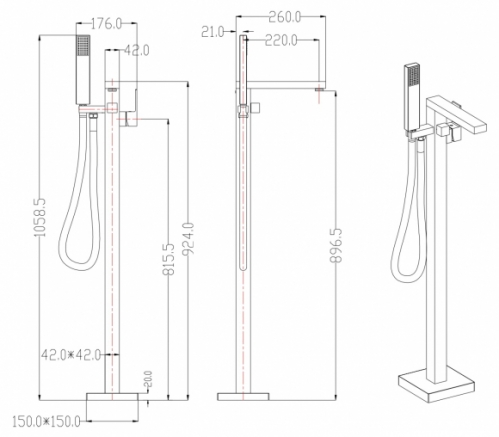 Смеситель напольный Groсenberg нержавеющая сталь