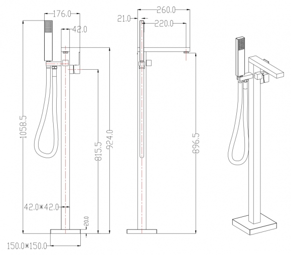 Смеситель напольный Groсenberg нержавеющая сталь