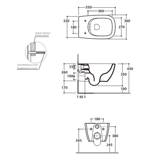 GLOBO УНИТАЗ GENESIS ПОДВЕСНОЙ БЕЗОБОДКОВЫЙ, РАЗМЕР 55 СМ, КРЕПЛЕНИЕ В КОМПЛЕКТЕ