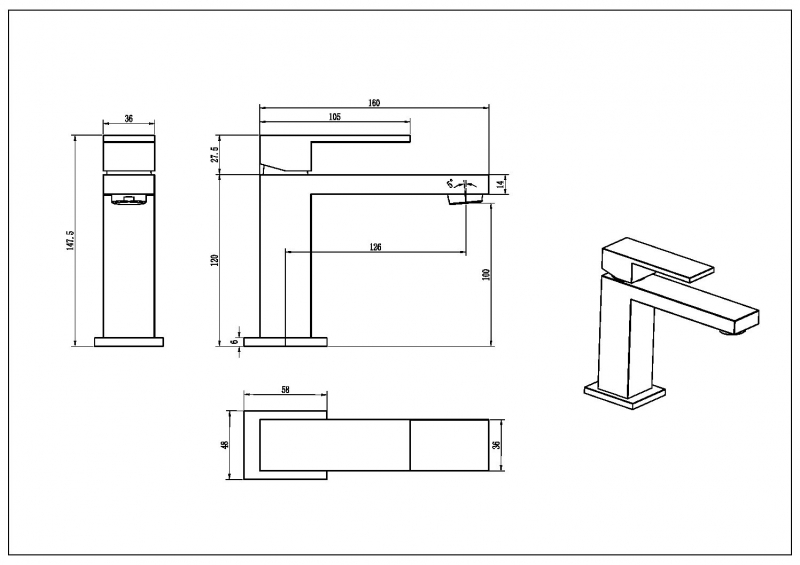 Cмеситель для умывальника BOHEMA Qubic брашированная медь