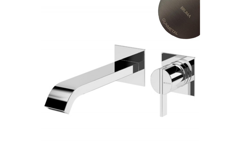 Bruma Смеситель для раковины на 2 отверстия, настенный со сливным клапаном push-open 1 1/4'' - Elo Breeze  оружейная сталь